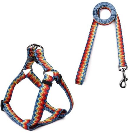 COSYHOMELONDON Arnés con Correa para Perros Pequeños y Gatos,Transpirable Arnés Ajustable para Perros Cachorros con Patrones Raya Coloridas (D, M)