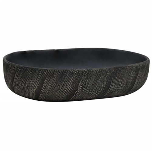 vidaXL Aufsatzwaschbecken Schwarz Oval 59x40x14 cm Keramik