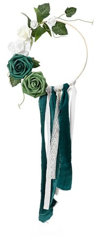 Künstliche Blumen Türkranz Deko, Künstliche Eukalyptus Rose Türkranz Girlande Hängende Blume Runder Wandkranz Dekoration, für DIY Geburtstag Hochzeit Party Wohnaccessoires Deko(Grün Weiß)