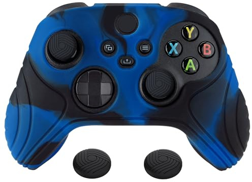 eXtremeRate PlayVital Funda de Silicona para Xbox Series X/S Mando | Suave al Tacto, Cubierta Protectora de Goma, Antideslizante, Incluye 2 Tapas para Joysticks, Edición Samurai, Negro & Azul