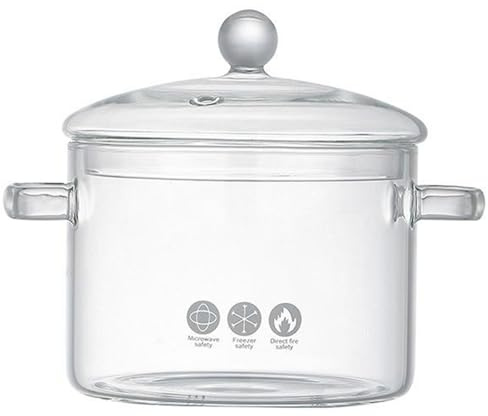 Marmites en verre pour la cuisson, marmite à mijoter en verre à haute teneur en borosilicate de 1,5 L/50 oz avec couvercle, marmites transparentes durables et résistantes à la chaleur pour les pâtes,