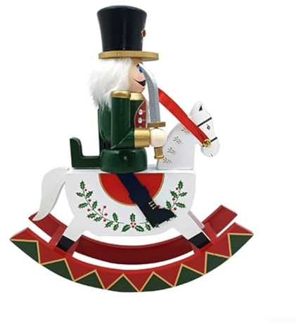 ZAMETTER Cascanueces de madera tradicional de caballo balancín de Navidad, decoración del hogar, adornos de madera para manualidades (LL0056)