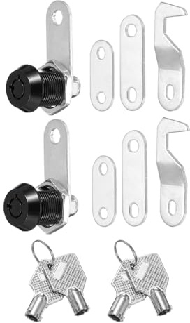 PATIKIL 5/8 tum svarta skåplås med silvernycklar, 2-pack zinklegering kamlåscylinder RV lås set nyckel likaså för skåp RV låda förvaring dörr verktygslåda