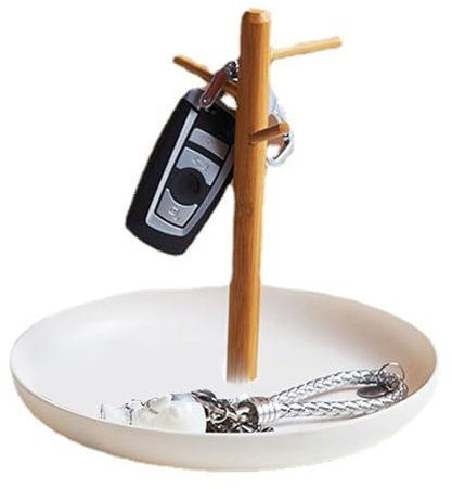 Bandeja para Llaves, Cuenco para Llaves para Mesa de Entrada, Soporte para Joyas, Plato, Mesa Redonda, Bandeja de Almacenamiento, Soporte para Llaves de Entrada, Cuenco para (Blanco)