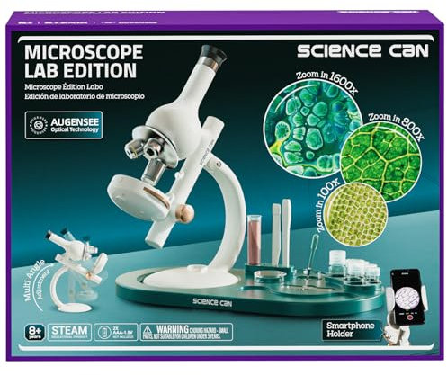 Science Can Microscope for Kids 40X-1600X Beginner Microscopes with 8 Prepared Slides, Educational Science Kits with WF10x & WF20x Eyepieces, STEM Toys for Kids Ages 8-12