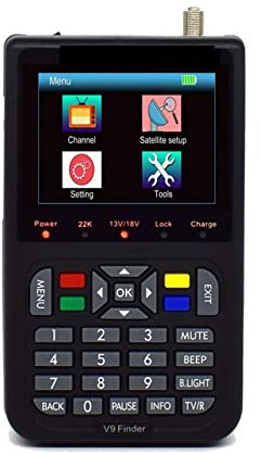 Buscador de señal de satélite digital, V9 Finder HD Satellite Finder DVB S2 Digital H.265 Full 1080P Batería incorporada de 3000mAh FTA 3.5 LCD Sat Finder para ajustar la señal de TV por satélite(Ner