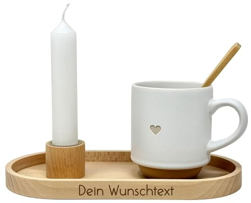 Schönes Geschenk-Set für die Liebsten (mit Wunschgravur: Tablett/Tasse/Kerze/Löffel)
