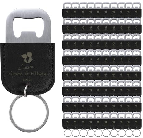 80 Pcs Décapsuleurs Personnalisés pour Cadeaux de Mariage, Ouvre Bouteille en Cuir, Porte-Clés Personnalisé, Logo de Texte Gravé, Noir