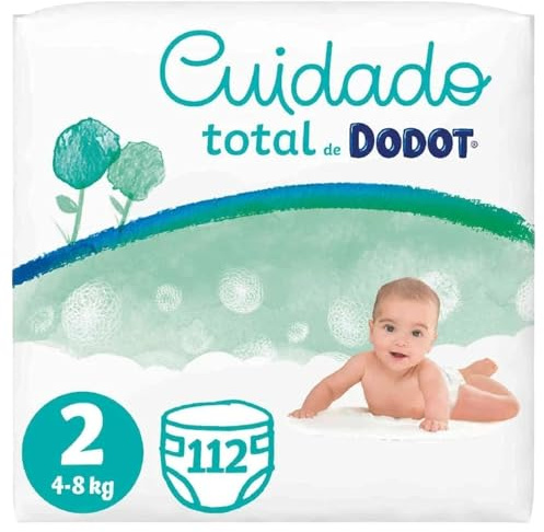Dodot Pañales Bebé Cuidado Total Talla 2 (4-8 kg), 112 Pañales, Suave Protección de la Piel con Materiales de Origen Vegetal, Algodón Premium