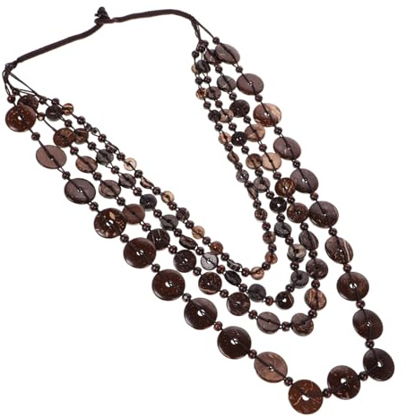 Beaupretty Kokosnuss Holzperlen Halskette für Damen Handgefertigte Vintage Kette im Boho Lange Schmuckkette für Besondere Anlässe Braune Holzperlen Einzigartige Handwerkskunst