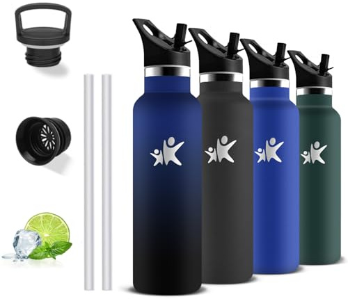 Trinkflasche Edelstahl- 0.5L- Thermosflasche, BPA-Frei, Wasserflasche mit Strohhalm, Doppelwandige Vakuumisolierte, Trinkflasche Auslaufsicher, Wasserflasche mit Filter, für Wandern, Schule, Camping