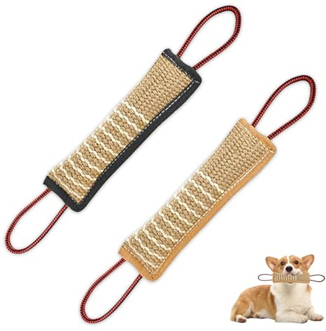 QINGYIWL 2 Piezas Mordedor Perro,Salchicha para Morder de Yute,Juguetes para morder para Perros, Juguete Robusto para Entrenamiento de Perros, Juegos de Tirar 30 cm de Longitud(B)