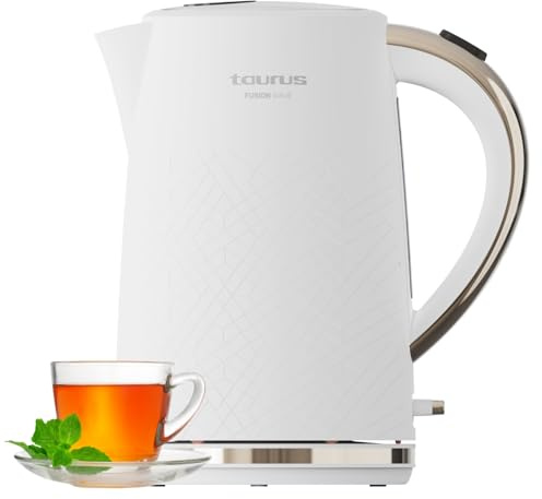 Taurus – Hervidor Fusion Wave, 2200W, 1,7L, Base 360°, Apagado automático, Filtro antical, Visor de Agua, Base INOX, Acabados texturizados, Blanco