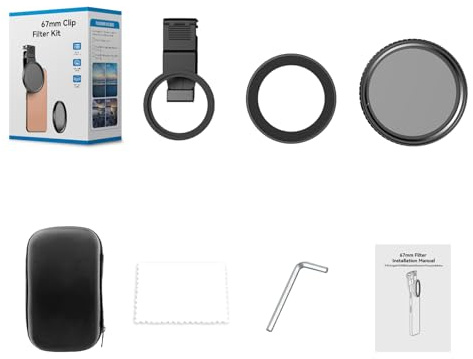 ULIJTH Filtre polarisant circulaire de 67 mm avec anneaux d'adaptation pour téléphone et appareil photo - Pour téléphone 16 15 CPL - Pince à griffe à dégagement rapide