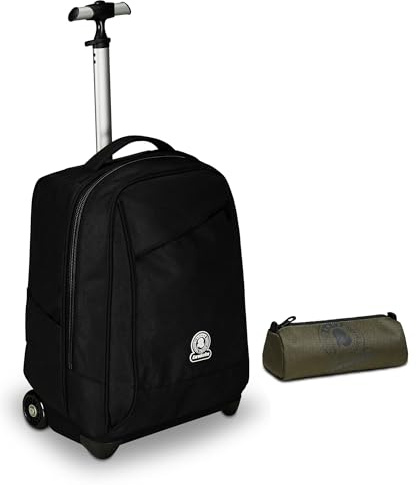 Invicta Trolley Scuola Benin Solid, Nero, 2 in 1, Con Spallacci Uso Zaino, Tasca porta Borraccia, Scuola & Viaggio, Ragazzi + BUSTINA INVICTA LOGO