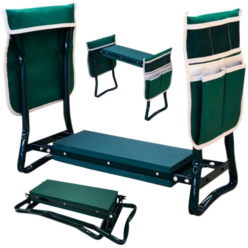WEVOH 2-in-1 Garten Kniebank für Gartenarbeit, Gartenhocker klappbar mit Eva-Sitzpolster, 2 Werkzeugtaschen, bis 150 kg, weiche Kniebank, Kniekissen für Haushalt, Camping