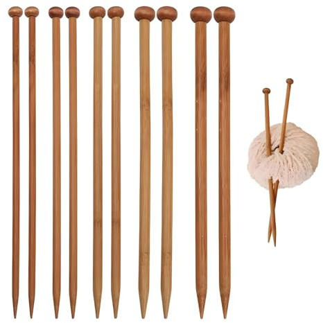 Bamboo Knitting Needles 10Pcs Wooden Knitting Needles in Different Sizes for DIY Handmade Blanket Sweater Scarf for Beginner (5mm,6mm,7mm,8mm,9mm,10mm)