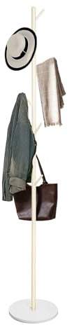 Garderobenständer Weiß Metall Jackenständer Stehend Stabil, Sockel aus Marmor, mit 7 Haken, Höhenverstellbar(180/122cm), Kleiderständer für Mäntel, Jacken, Mützen, Taschen