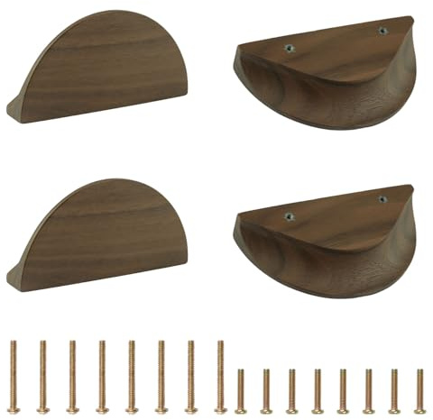 MOROBOR Lot de 4 poignées de tiroir demi-lune en bois de noyer à double trou pour tiroir d'armoire (120 mm)