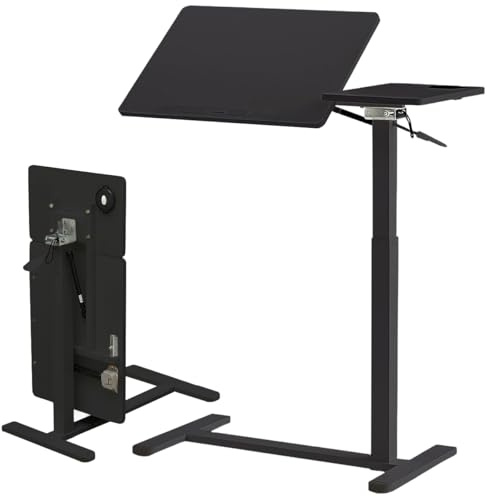 Bounabay Betttisch klappbar mit Rollen, 80x40cm Massivholz Krankenbetttisch Hoehenverstellbar (73-110cm) & Kippbar, Gasdruckfeder, Klapptisch Faltbar Nachttisch Laptoptisch mit versteckten Rollen