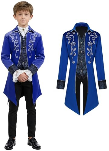 TTOKGZG Veste vintage victorienne gothique frack Renaissance médiévale, veste Renaissance cosplay costume, bleu, 110 cm
