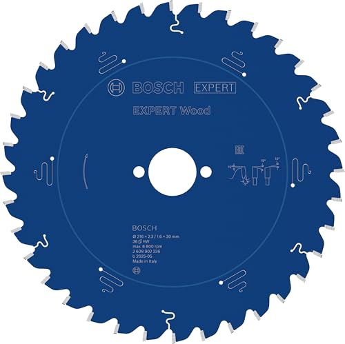 Bosch 1x Hoja de sierra circular con cable EXPERT Wood | para Madera blanda, Madera dura, Ø 216 mm, Professional Accesorios Sierra circular ingletadora con cable