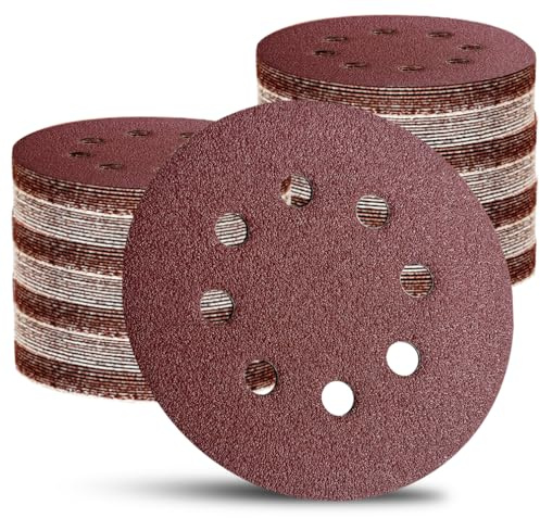 100PCS 125mm Sanding Discs, 5 Inch 8 Hole Hook and Loop Sandpaper Discs 40 60 80 120 220 320 400 600 Mixed Grits Sanding Discs for Random Orbital Sander