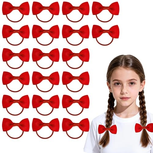 20-pack Hårsnoddar för Barn, Elastiska Hårband med Rosetter, Marinblå och Röda Band, Håraccessoarer för Barn och Kvinnor