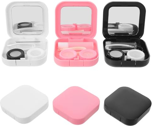 PENIKOKO 6pcs Contact Lens Case Set with Remover Tool and Mirror Portable Travel Contact Lens Storage Box for Daily Use and Festivals Black, White, Pink
