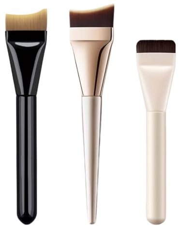 3 Piezas Brocha Plana Base de Maquillaje Fluido, Ultrafinos, Pinceles Antiojeras Planos, para Fundación Sonrojo Ocultadora Polvo Líquido Crema