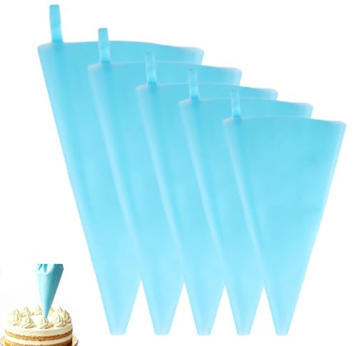 Set di 5 sacche da pasticcere professionali in silicone, riutilizzabili, decorazioni per torte, siringa per torte, 5 misure, per panna, torte, cupcake, dessert
