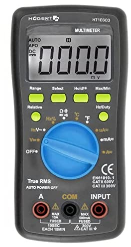 HÖGERT TECHNIK Multimètre numérique avec TRUE RMS, mesure de la température jusqu'à 1000 °C, RELATIVE, MIN/MAX, LCD avec rétroéclairage, compact et précis pour l'électricité, l'atelier et la voiture
