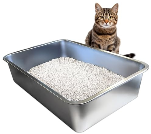 iPrimio Non-Stick Plated Stainless Steel XL Cat Litter Box - Extra Large High-Sided Litterbox for Big Cats - Never Absorbs Odor, Stains, or Rusts - Easy Cleaning Cat Litter Tray (1 Teflon-Coated Pan)