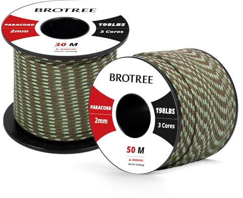 Brotree Paracord 2mm 30M 100% Nylon Seil mit 3 Kern Schnur für Outdoor, Armband, Hundeleine - Bruchlast 90kg (Armee Grün Tarnung) | 90kg Bruchlast, Typ I, Spule, Camping, Angeln, Überleben, Basteln, Outdoor, Armband, Hundeleine