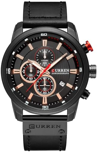 FANMIS Mens Sport Military Analog Quartz Watch Chronograph Classic Casual Business Dress Waterproof Watch Multifunctional Wristwatch with Leather Strap
