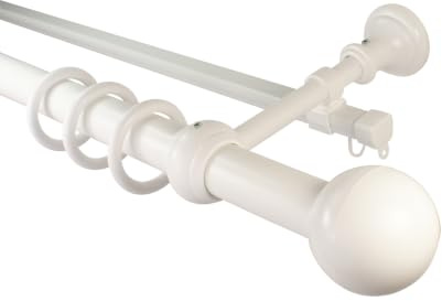 iso-design Gardinenstangen weiß 2-läufig mit U-Storelauf aus Metall und Kunststoff mit 28 mm Durchmesser Endstück Kugel, Gardinenstange mit U-Schiene, 220 cm (mittig geteilt)