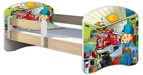 Kinderbett Jugendbett mit einer Schublade und Matratze Sonoma mit Rausfallschutz Lattenrost ACMA II 140x70 160x80 180x80 (45 Mechaniker, 160x80)