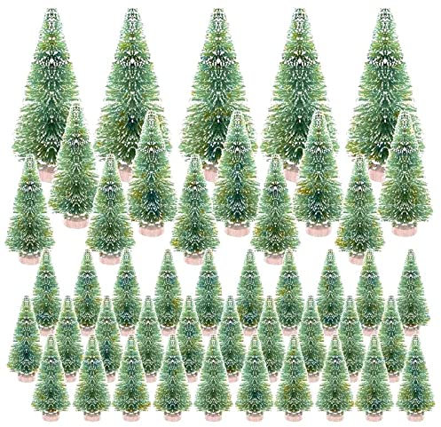 45 Stück künstlicher Weihnachtsbaum Mini Tannenbaum Klein Miniatur Tanne, Mini grün Weihnachtsbaum mit Schneeeffekt Christbaum für Tischdeko DIY Schaufenster 4.5/6.5/8.5/12.5cm