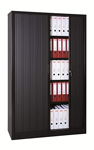 Rolladenschrank Jalousieschrank Aktenschrank Büroschrank Stahlschrank 195x120x46cm, abschließbar und komplett montiert, SCHWARZ RAL 9005