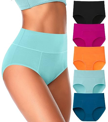 ASIMOON Tummy Control Underwear for Women Cotton High Waisted Plus Size Full Coverage Shaping Panties Briefs Ladies Pack M