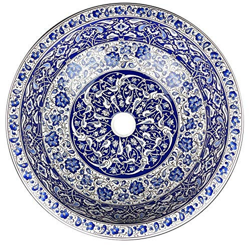 Cerames lavabo en céramique Iznik de Kuthaya Zuhal - lavabo a la turque à encastrer pour salle de bain, toilettes, WC invités, restaurant et hôtel | Vasque à poser turc à poser rond 48 x 13 cm
