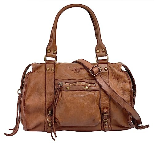 Samantha Look Shopper Echt Leder Damen Made in Italy, Vintage Schultertasche, Umhängetasche mit Reißverschluss, große Henkeltasche