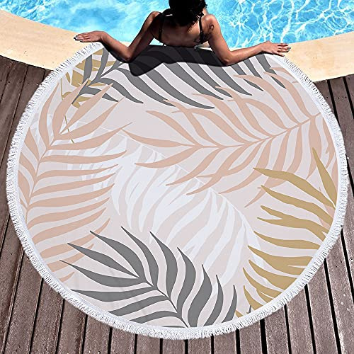 Mikrofaser Runde Strandtuch mit Quaste, Chickw1 Pflanzen Drucken Schnelltrocknend Badetuch Sandfreie Handtuch Reisehandtuch für Strand Schwimmen Yoga Tapestry (Nordischer Stil,Durchmesser 150cm/59?)