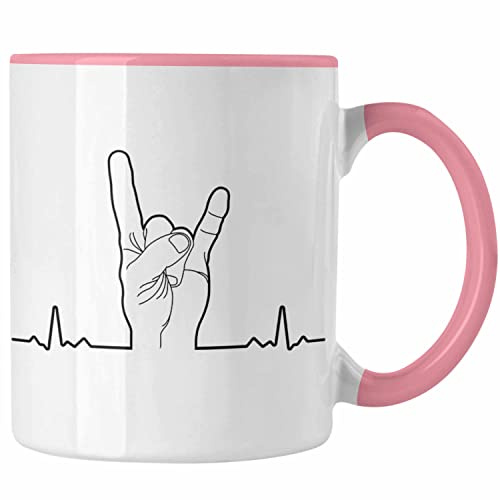Trendation - Heavy Metal Geschenk Männer Lustig Tasse Herzschlag Rock Death Metal Geschenkidee Musik (Rosa)