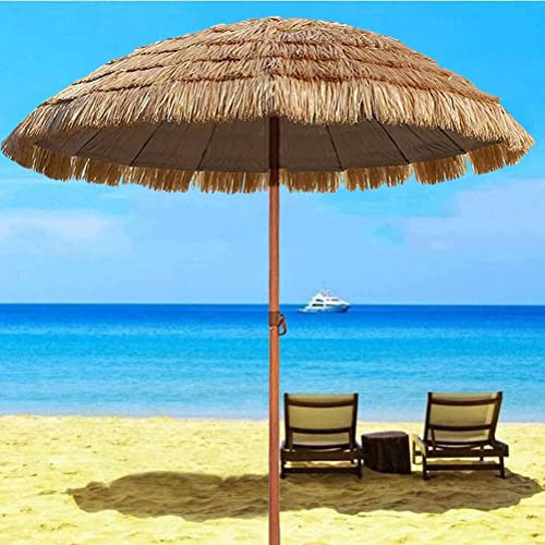 Parasol De Plage Anti UV Ø180cm Rond Parasol en Paille, Parasol De Jardin Extérieur Inclinable Hauteur Réglable, Grand