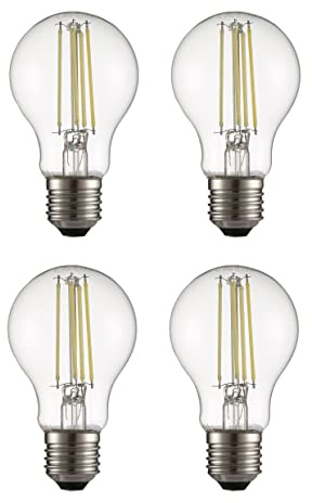 TEKLED E27 LED Filament Bulb 6500K Cool Daylight 4W A60 GLS 4-Pack, Clear Glass Edison Screw Retro Light Bulb for Office & Task Lighting, Flicker-Free, 40W Equivalent