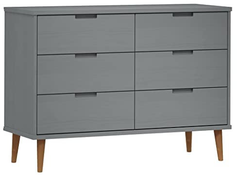 vidaXL Schubladenschrank Schubladenkommode Kommode Beistellschrank Aufbewahrungsschrank Sideboard Schrank Grau 113x40x80cm Massivholz Kiefer