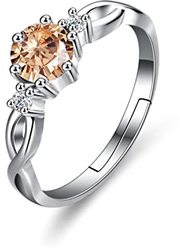 Bellitia Jewelry 925 sterling silver justerbara förlovningsringar för hår, ädelsten månadssten damring med 1 ct kubisk zirconia, fina smyckesgåvor för kvinnor, flickor, Diamant, Champagne Diamond