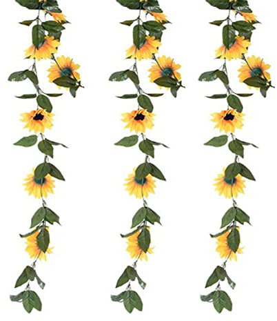 Keebgyy Künstliche Sonnenblumen-Blumengirlande, Hängende Seidenblumen-Rebe, Efeu-Rosa, Künstliche Kunstrebe, Sonnenblumen-Ornament für Hochzeit, Party, Garten, Wanddekoration, 1 Stück