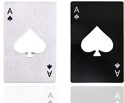 Gadgetime USA 2 piece set black and Silver Poker Card Beer Bottle Opener, Poker Card Cap Opener For Beer, Soda, Bottles